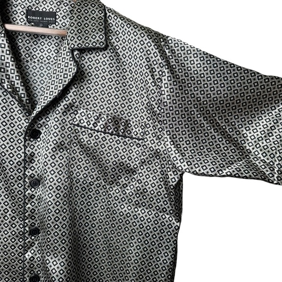 Vintage Robert Louis Large Silk Diamond Pattern Sleep Shirt Button Up Men's 90s - Picture 5 of 8